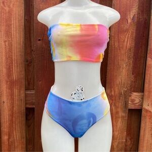 Black Bead Multicolor Tie-Dye Bikini Set Size S